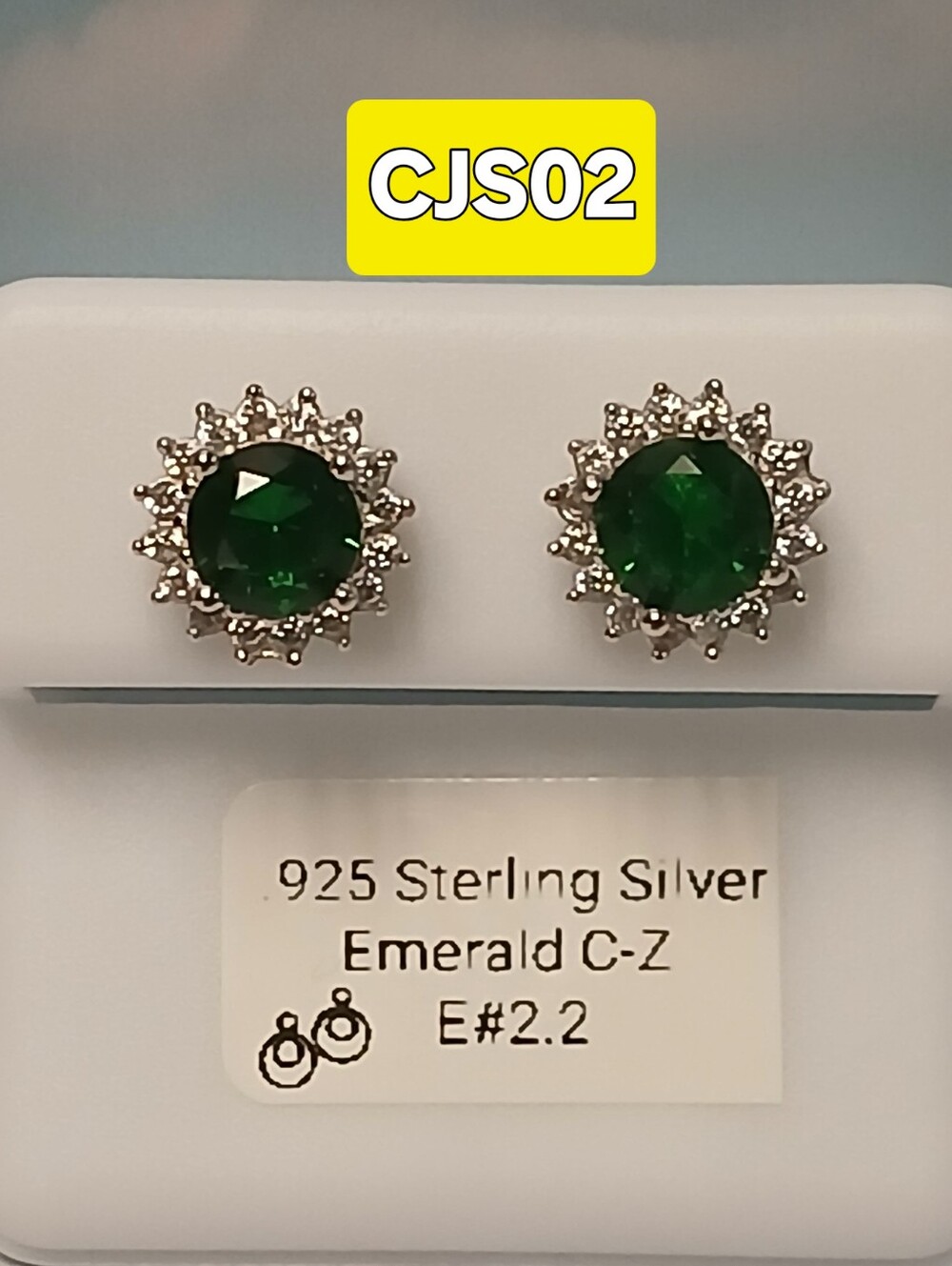Sterling Silver Emerald Green Halo Stud Earrings